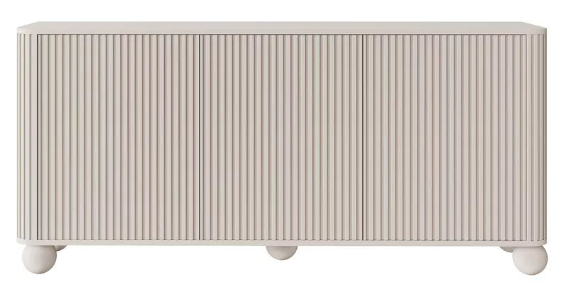 VELLORE Kumode ar rievām, trīsdurvis, 163 cm, uz kruķu kājiņām, pelēki bēšs - N1 Home