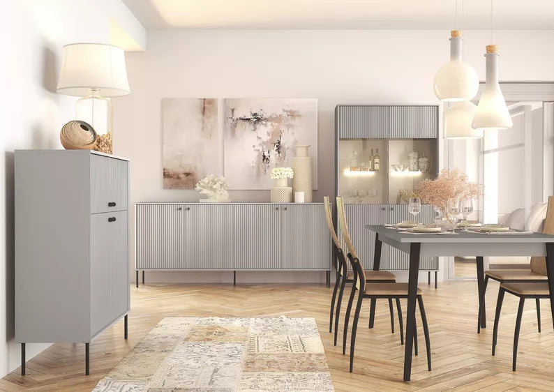 ZETO Pelēks divu durvju vitrīnas skapis - N1 Home