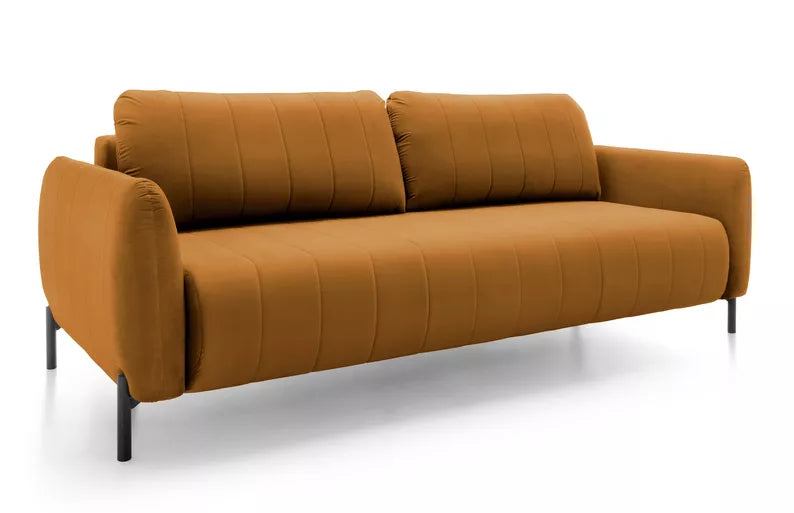 LEVA Vara trīsvietīgs dīvāns ar konteineru, no hidrofobiskā velūra auduma, melnām kājām - N1 Home