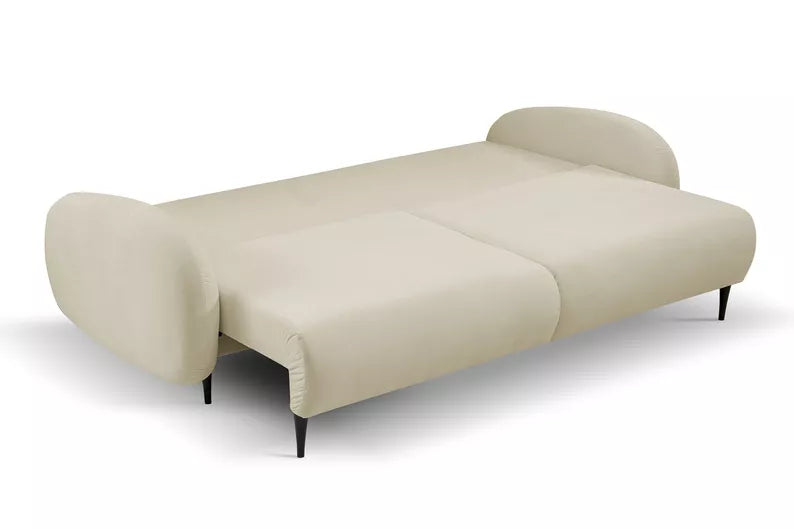 FRABA Izvelkamais dīvāns ar gulēšanas funkciju, veļas konteineru, krēmkrāsas velveta - N1 Home