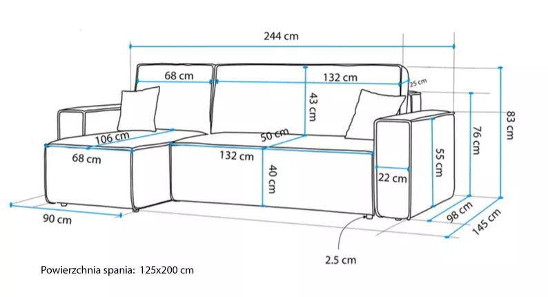 CARLO L-veida stūra dīvāns ar gulēšanas funkciju, ar konteineri, universāls, gaiši brūns bukle - N1 Home