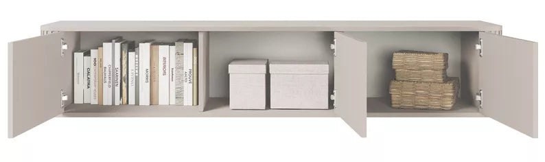 LOVORE Piekarināmais TV skapis ar rievām, trīsdurvju, 163 cm, pelēki bēšs - N1 Home