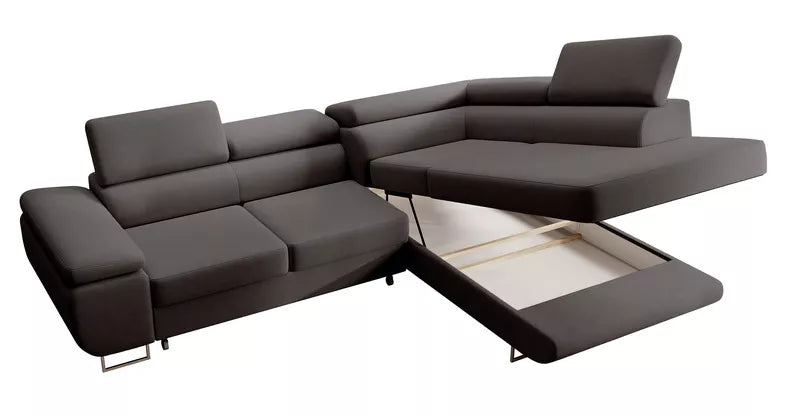 VILSTEV L-formas stūra dīvāns ar gulēšanas funkciju, ar konteineru, tumši pelēks viegli tīrāms samts, kreisa/laba puse - N1 Home