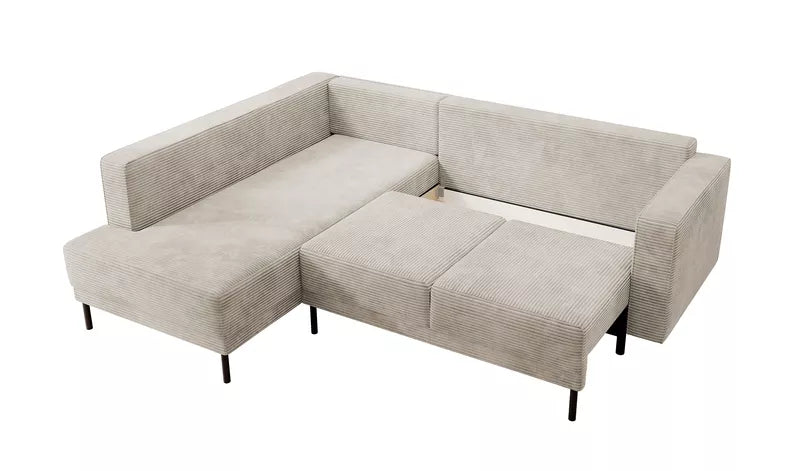 RIO Stūra dīvāns ar gulēšanas funkciju, ar konteineru, tumši smilškrāsas velveta, kreisa/laba puse - N1 Home