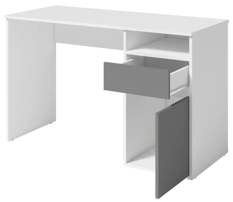 CILA Rakstāmgalds ar atvilktni un skapi 120 cm, balts / grafīts - N1 Home