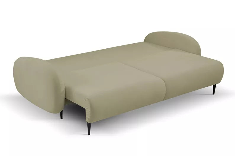 FRABA Izvelkamais dīvāns ar gulēšanas funkciju, veļas konteineru, smilškrāsas velvets - N1 Home