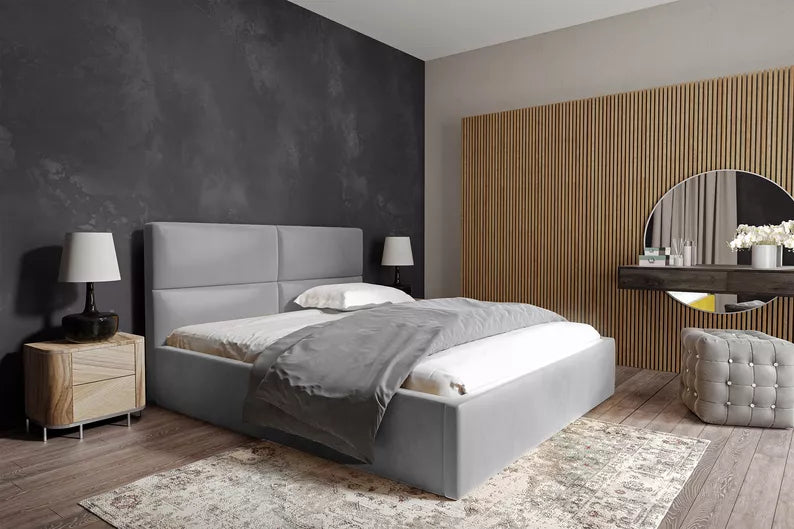 MAHEL Polsterēta gulta 140/160/180x200 cm ar glabātuvi, pelēks samts - N1 Home