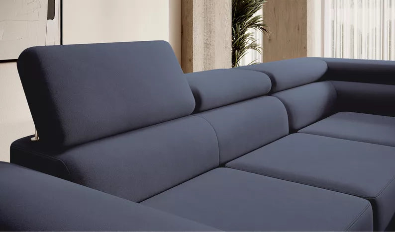 VILSTEV L-formas stūra dīvāns ar gulēšanas funkciju, ar konteineru, tumši zils viegli tīrāms samts, kreisa/laba puse - N1 Home