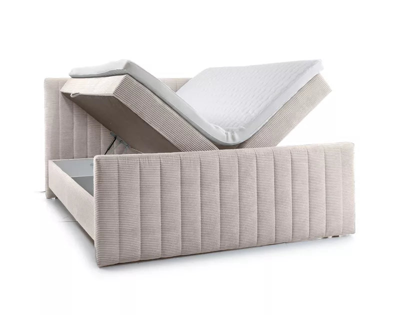 BINOLULA Kontinentālā gulta 1160/80x200 cm ar matraci un konteineriem, gaiši bēša velveta - N1 Home