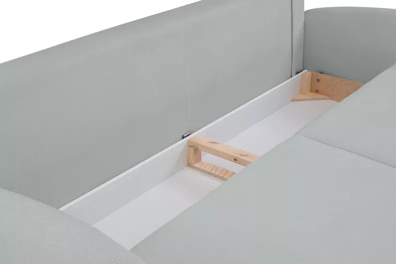 FRABA Izvelkamais dīvāns ar gulēšanas funkciju, veļas konteineru, gaiši pelēks velvets - N1 Home