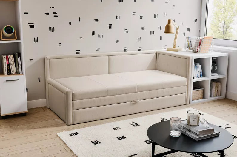 RILI Jauniešu gulta ar konteineru, gaiši bēša, universāla bize - N1 Home