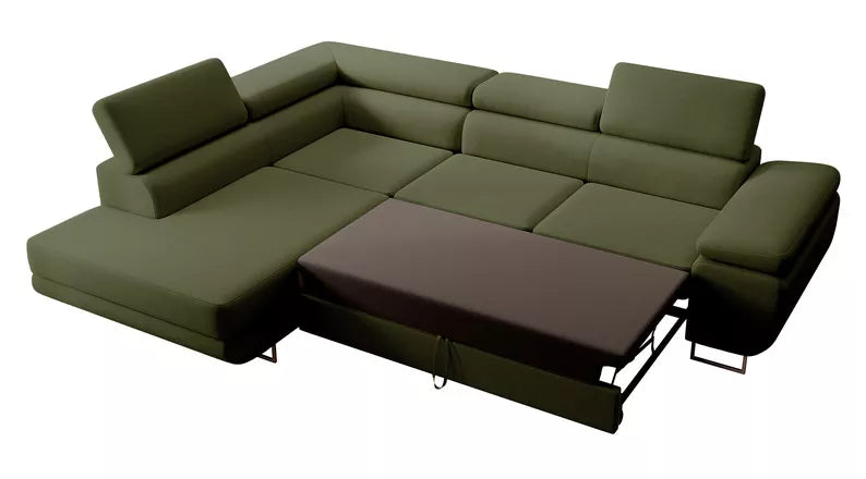 VILSTEV L-formas stūra dīvāns ar gulēšanas funkciju, ar konteineru, olīvzaļš viegli tīrāms samts, kreisa/laba puse - N1 Home