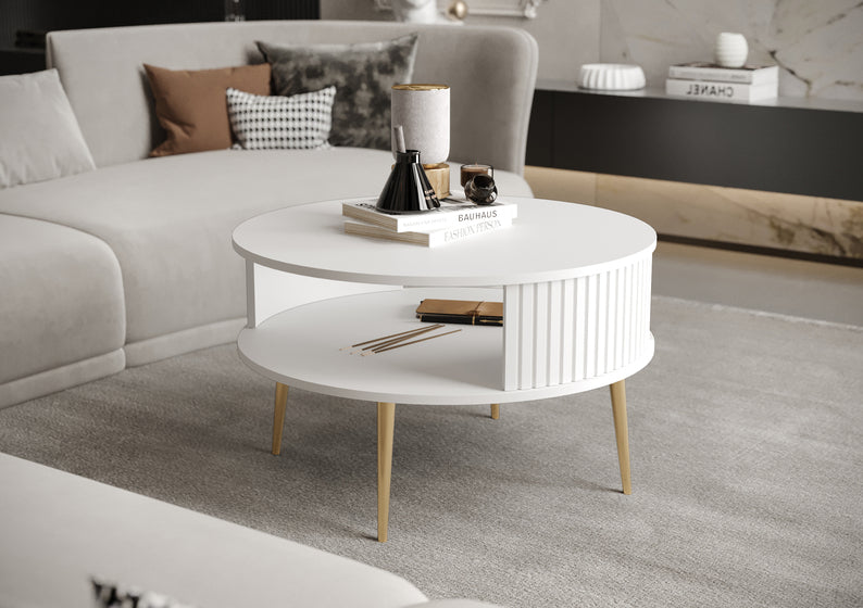 DIVIANO Apaļš kafijas galdiņš 76 cm, balts ar zelta lameļu kājām - N1 Home