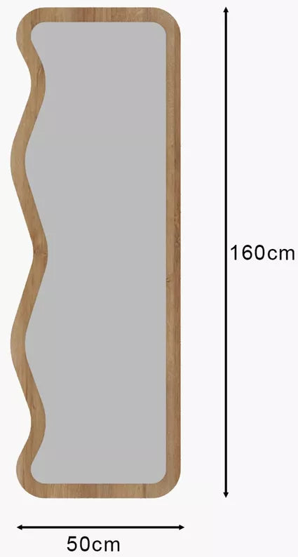 SELE Grīdas spogulis 160x50 cm brūnā rāmī ar asimetriskiem viļņiem - N1 Home
