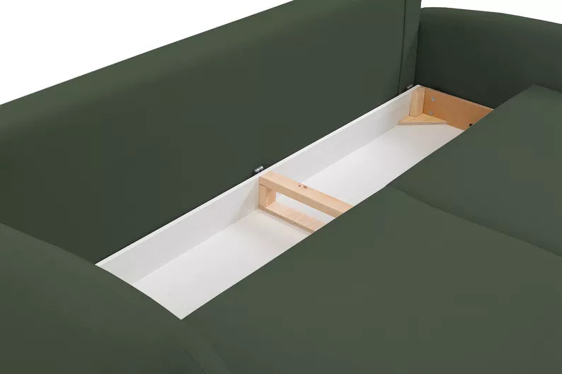 FRABA Izvelkamais dīvāns ar gulēšanas funkciju, veļas konteineru, olīvu samts - N1 Home