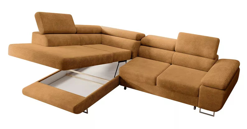 VILSTEV L-formas stūra dīvāns ar gulēšanas funkciju, ar konteineru, sinepju velveta, kreisa/laba puse - N1 Home