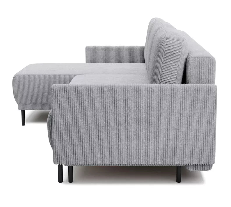NOMIEL L-formas izvelkamais stūra dīvāns ar konteineru, universāls gaiši pelēks velvets - N1 Home