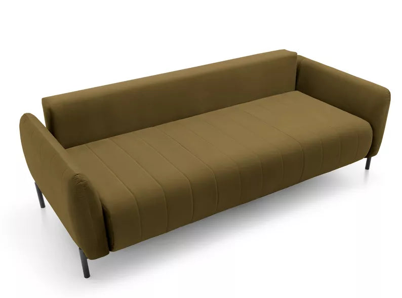 LEVA Haki trīsvietīgs dīvāns ar konteineru, no hidrofobiskā velūra auduma, melnām kājām - N1 Home
