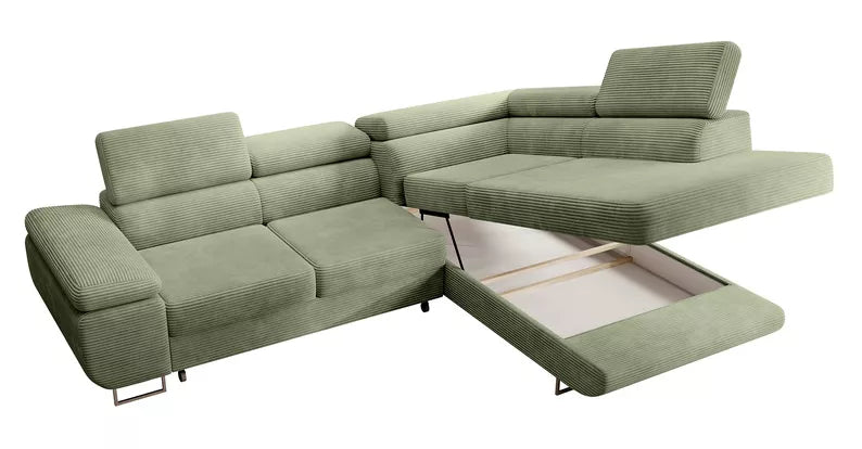 VILSTEV L-formas stūra dīvāns ar gulēšanas funkciju, ar konteineru, salvijas velveta, kreisa/laba puse - N1 Home