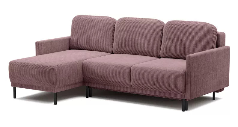 NOMIEL L-formas izvelkamais stūra dīvāns ar konteineru, universāls ceriņkrāsas velvets - N1 Home