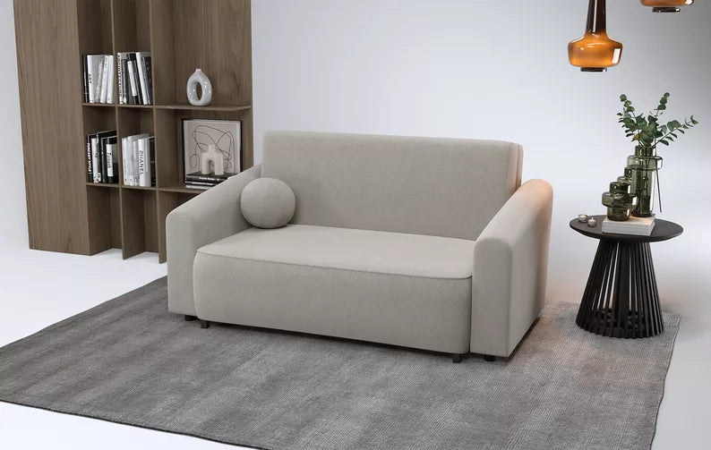 VIOSTE Divvietīgs dīvāns, 130 cm, ar glabātuvi, pelēks un bēšs hidrofobs šenils - N1 Home