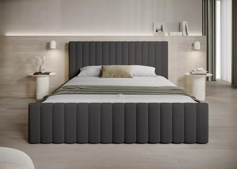 MONERA Mīkstā gulta 140/160/180x200 cm, tumši pelēka, ar konteineru, melnas kājas - N1 Home