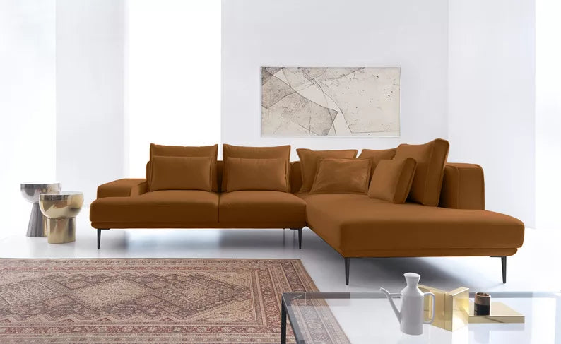 SITOME L-formas dīvāns ar gulēšanas funkciju, brūns samts, melnas kājas, kreisa/laba puse - N1 Home