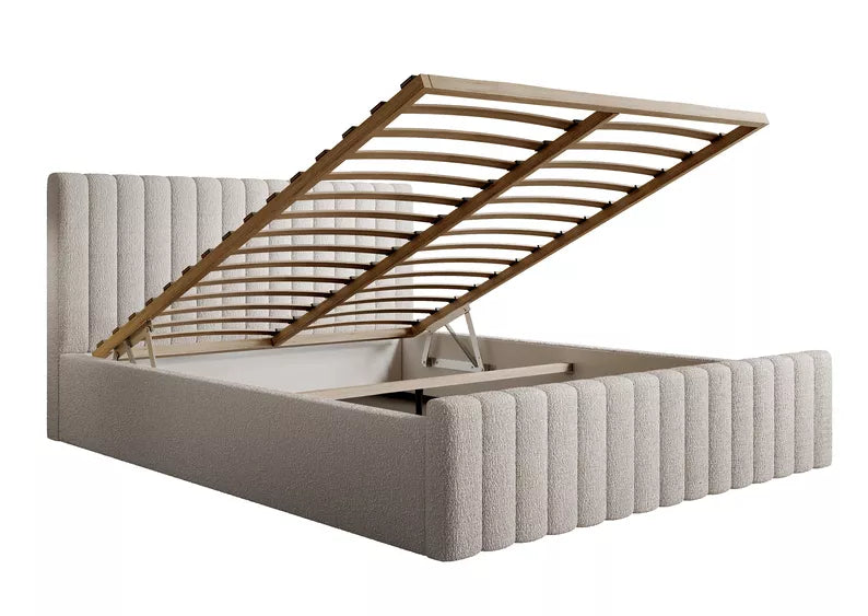 MONERA Mīkstā gulta 140/160/180x200 cm,  bēša, ar konteineru, melnas kājas - N1 Home