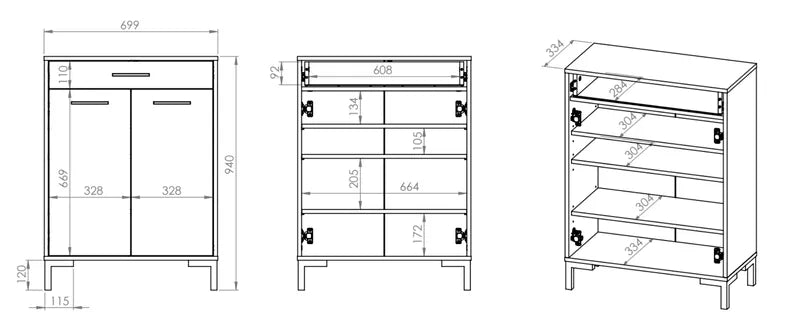 LARTI Apavu skapis 70 cm, divdurvju, amatnieka ozols - N1 Home