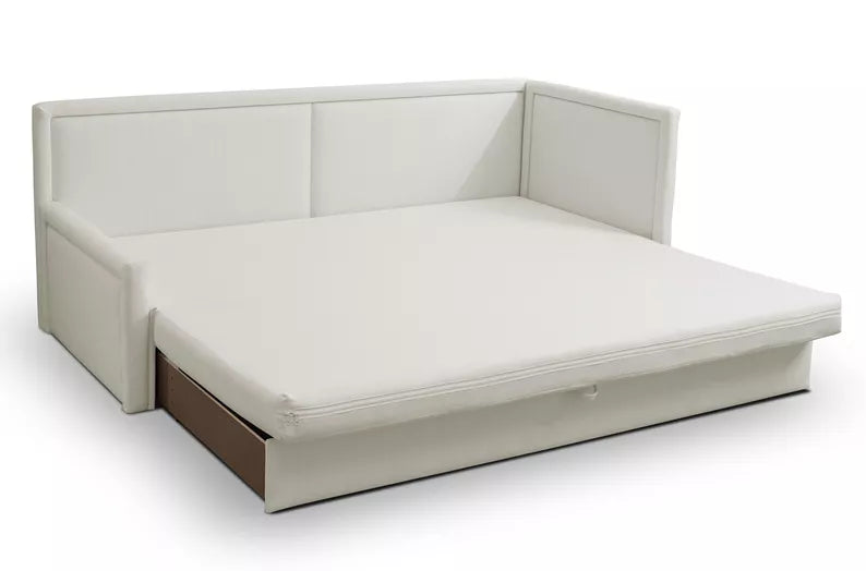 RILI Jauniešu gulta ar konteineru, krēmkrāsas, universāla bize - N1 Home