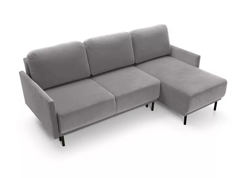NOMIEL L-formas izvelkamais stūra dīvāns ar konteineru, pelēks hidrofoba audums - N1 Home