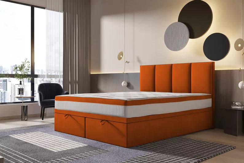 CATALEMER Kontinentālā gulta 140/160/180/200 x200 cm ar matraci un konteineriem, vara samts - N1 Home