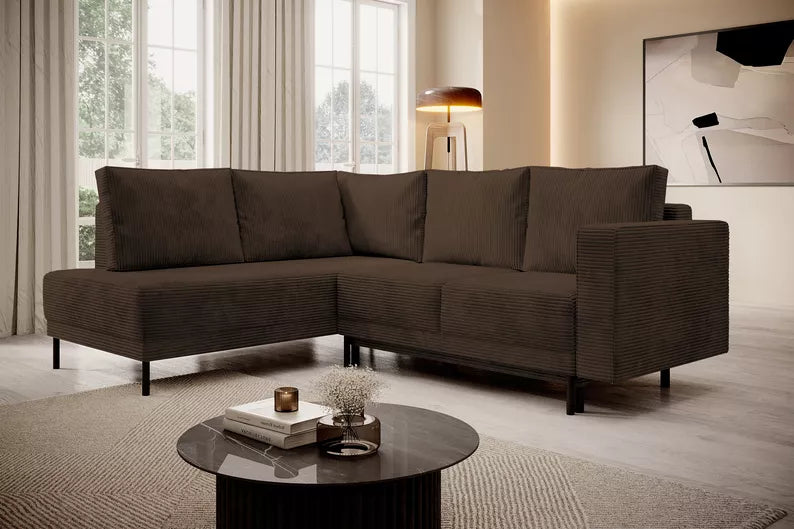 RIO Stūra dīvāns ar gulēšanas funkciju, ar konteineru, tumši brūns velvets, kreisa/laba puse - N1 Home