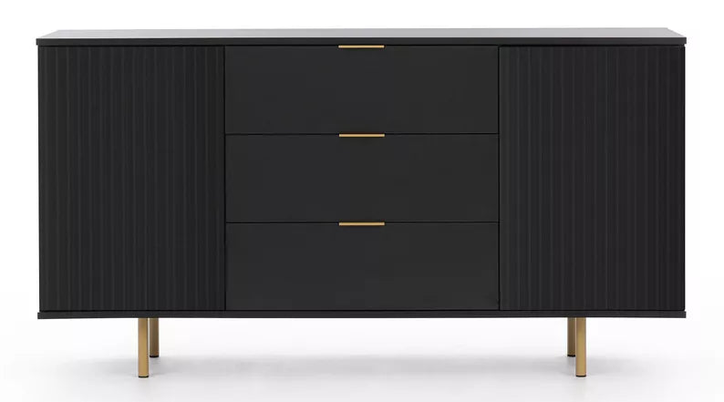 BLAZKA Divdurvju kumode, 150 cm, ar trim atvilktnēm, matēti melnas līstes - N1 Home