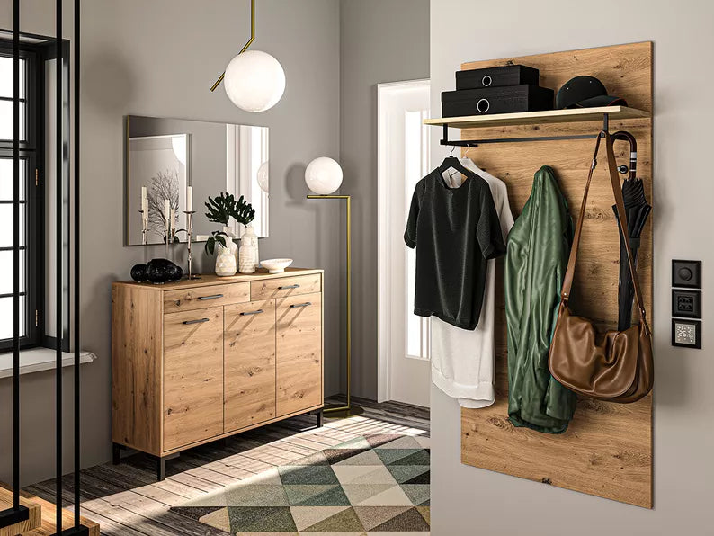 LARTI Apavu skapis 120 cm ar divām atvilktnēm, amatnieka ozols - N1 Home