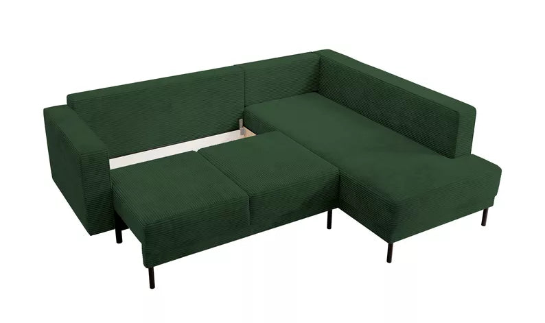 RIO Stūra dīvāns ar gulēšanas funkciju, ar konteineru, tumši zaļš velvets, kreisa/laba puse - N1 Home