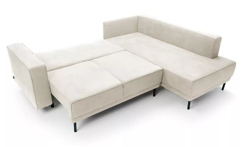 RIO Stūra dīvāns ar gulēšanas funkciju, ar konteineru, gaiši bēšs samts, kreisa/laba puse - N1 Home