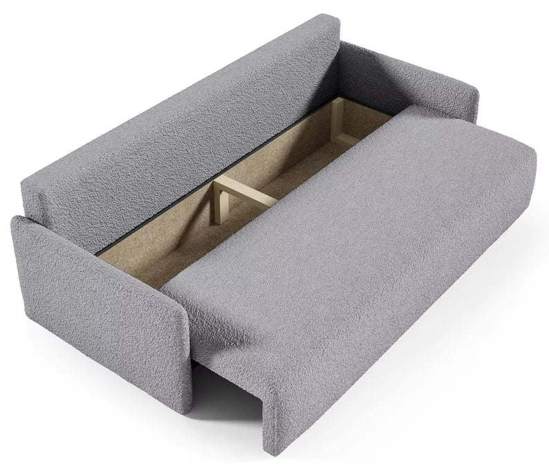 GOVE Dīvāns-gulta ar glabātuvii, pelēka boucle - N1 Home