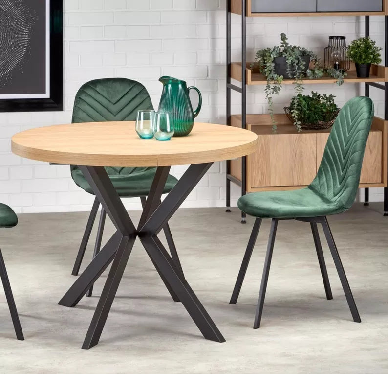 RELER Izvelkamais galds 100-250x100 cm, zelta ozols/melns - N1 Home