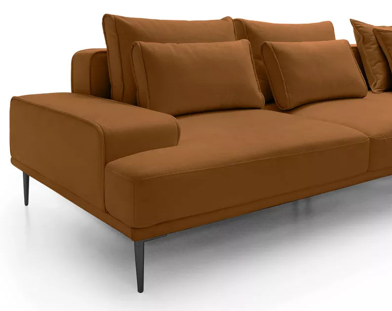 SITOME L-formas dīvāns ar gulēšanas funkciju, brūns samts, melnas kājas, kreisa/laba puse - N1 Home