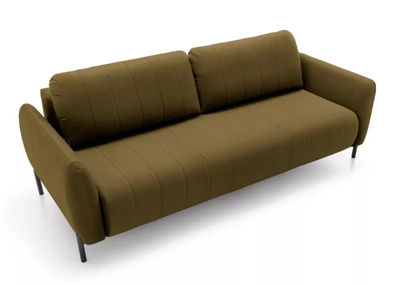 LEVA Haki trīsvietīgs dīvāns ar konteineru, no hidrofobiskā velūra auduma, melnām kājām - N1 Home