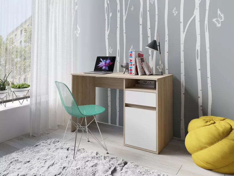 CILA Rakstāmgalds ar atvilktni un skapi 120 cm, sonoma ozols / balts - N1 Home