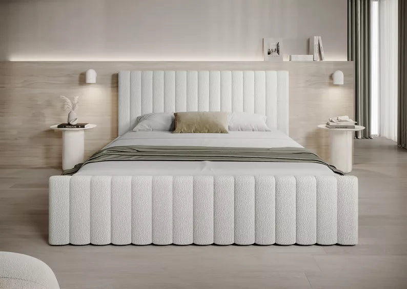 MONERA Mīkstā gulta 140/160/180x200 cm, krēms, ar konteineru, melnas kājas - N1 Home