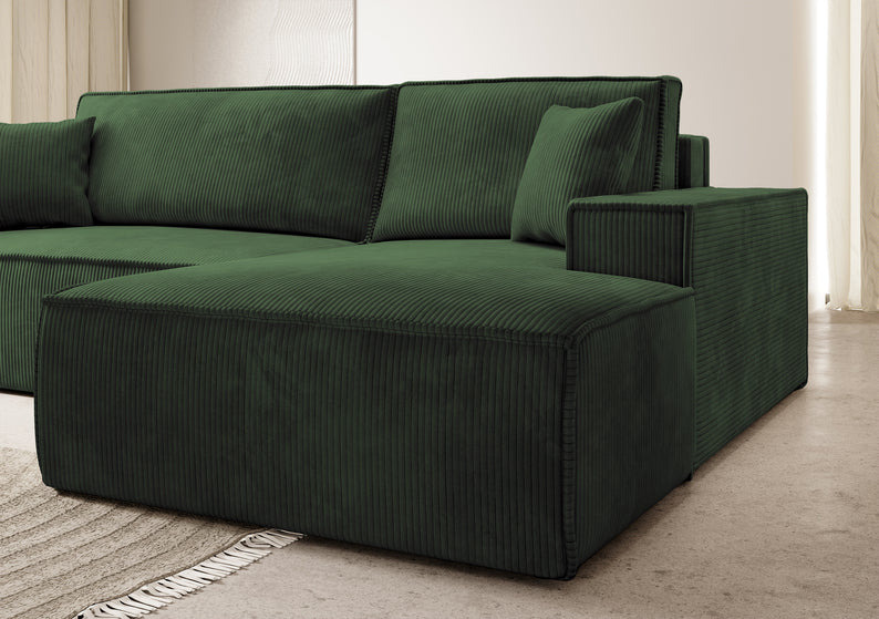 REFESE L-veida dīvāns ar gulēšanas funkciju un glabāšanas kasti, zaļš velvets, kreisa/laba puse - N1 Home