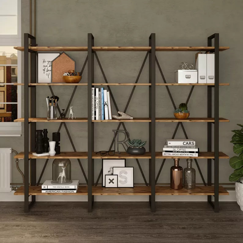 LOFE Trīskāršs piecu līmeņu brūns grāmatu skapis - N1 Home