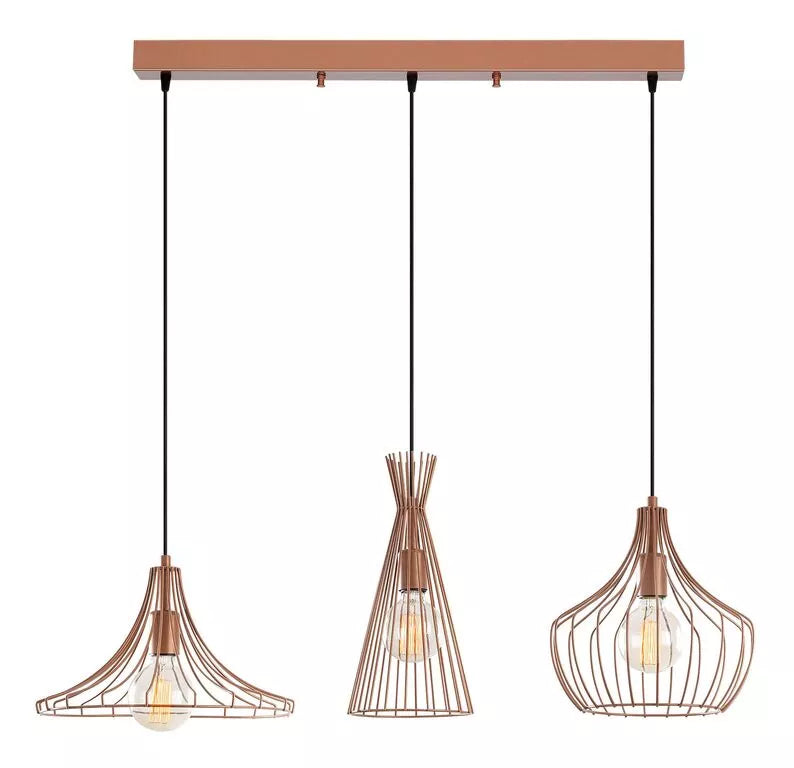 JILTO x3 piekaramā lampa uz taisnstūrveida vara griestu oderes - N1 Home