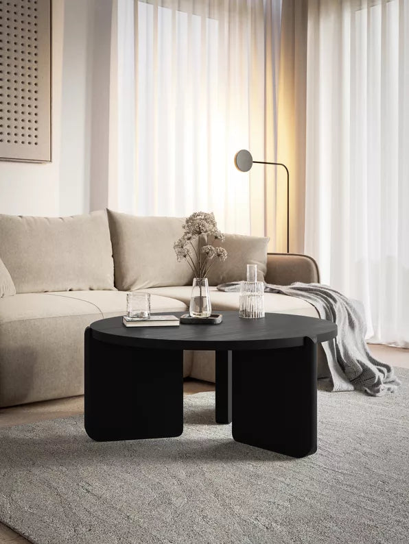 FINPRE Apaļš kafijas galdiņš, diametrs 80 cm, melns osis - N1 Home