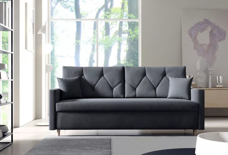 RAZO Dīvāns-gulta ar glabātuvii, tumši pelēks samts - N1 Home