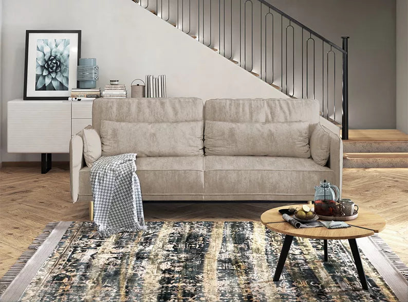 DERSPI Trīsvietīgs bēšs dīvāns no viegli tīrāma auduma - N1 Home