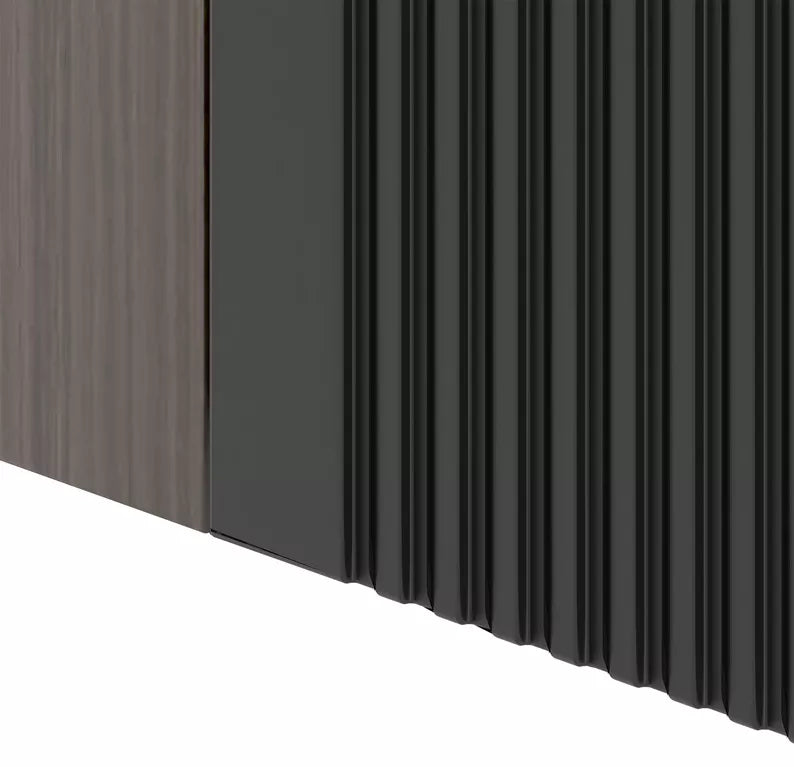 VELAV Vannas istabas komplekts ar izlietnēm uz galda un skapis 155 cm, rievotas fasādes, matēts melns / riekstkoks - N1 Home